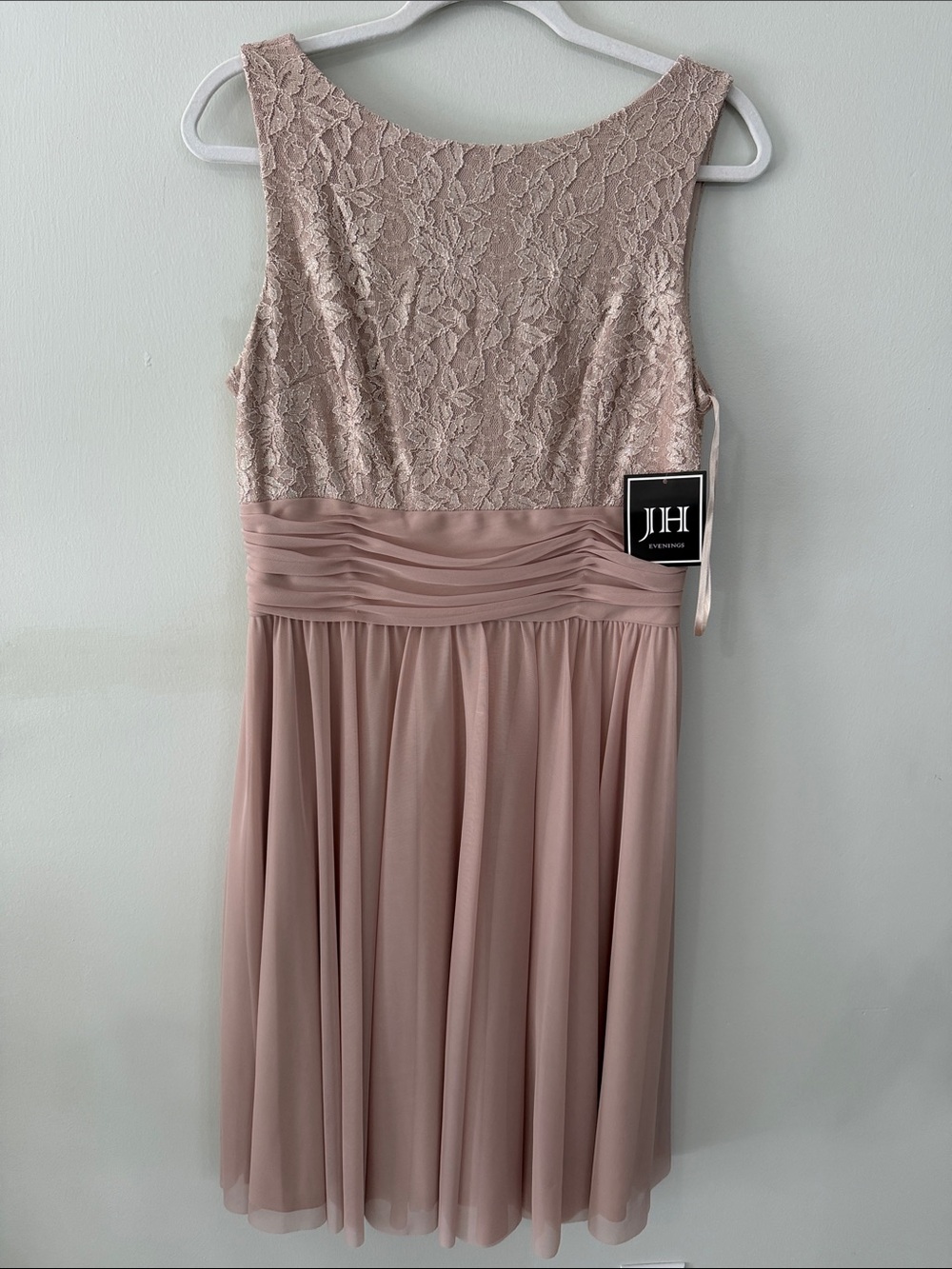 JIH Evenings Dusty Rose Lace & Chiffon Midi Dress